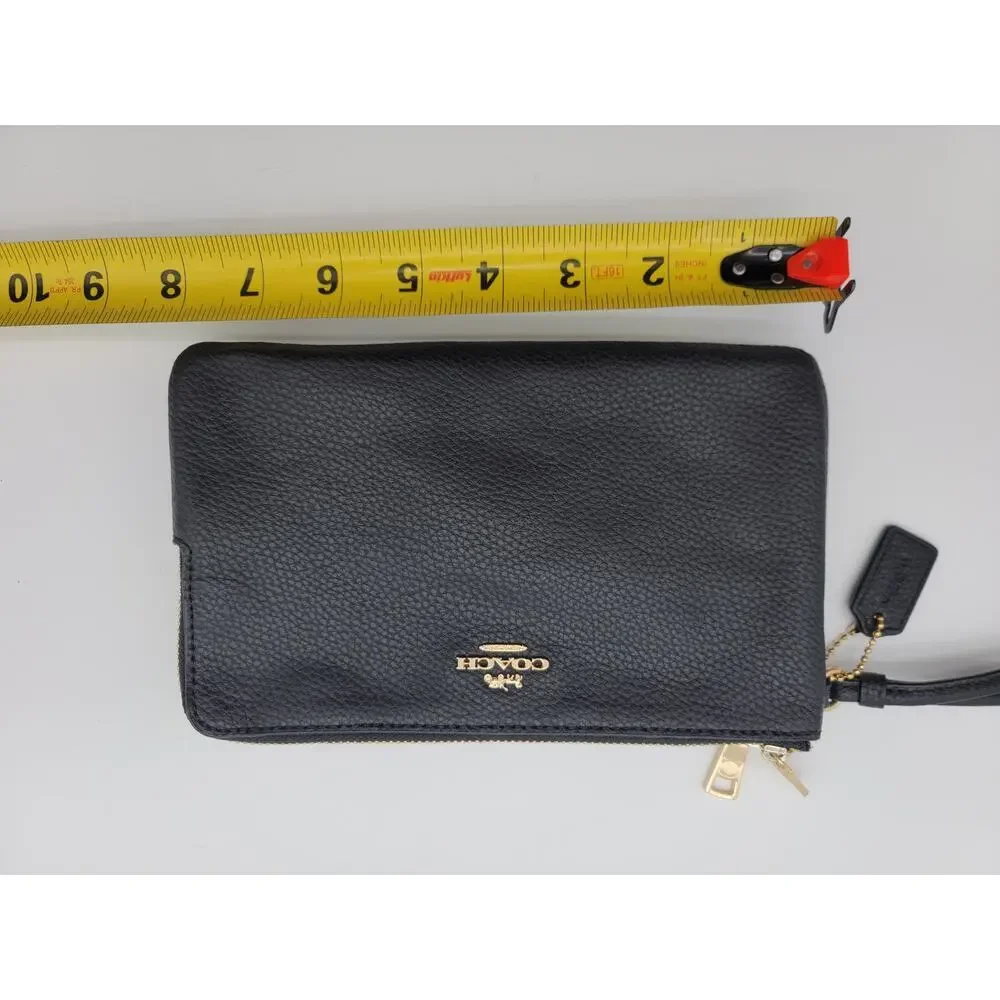 Coach Black Pebbled Leather Double Corn Zip Card Case Clutch Wristlet - Picture 9 of 10